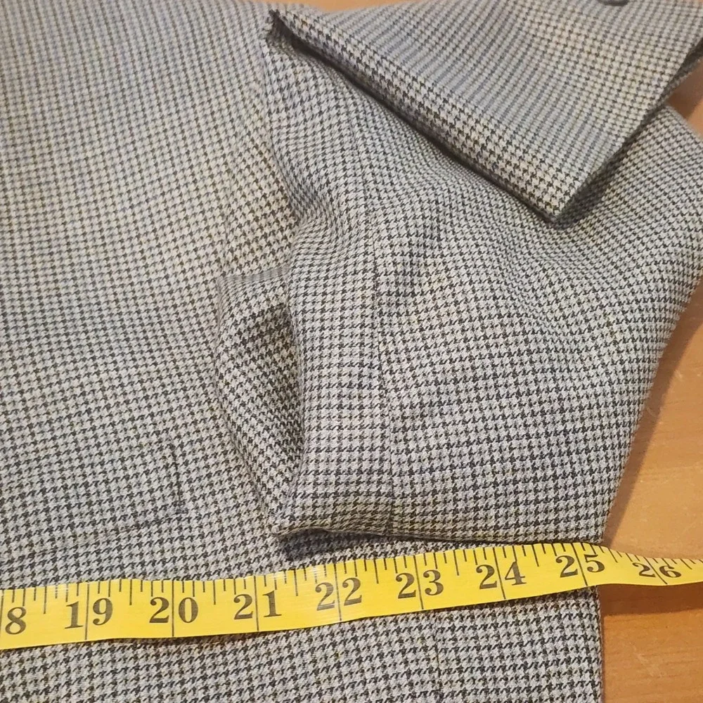 Andrew Fezza Houndstooth Blazer 46S Tan Blue Silk Wool Sport Coat Casual Vintage